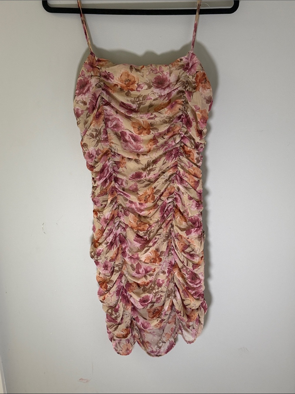 NWOT Floral Ruched Slip Dress in Peach and Pink